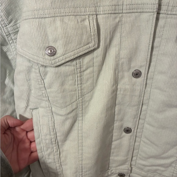 Levi's Mint Green Corduroy Sherpa Collar Cropped Trucker Jacket Grunge EUC XL - Picture 5 of 11